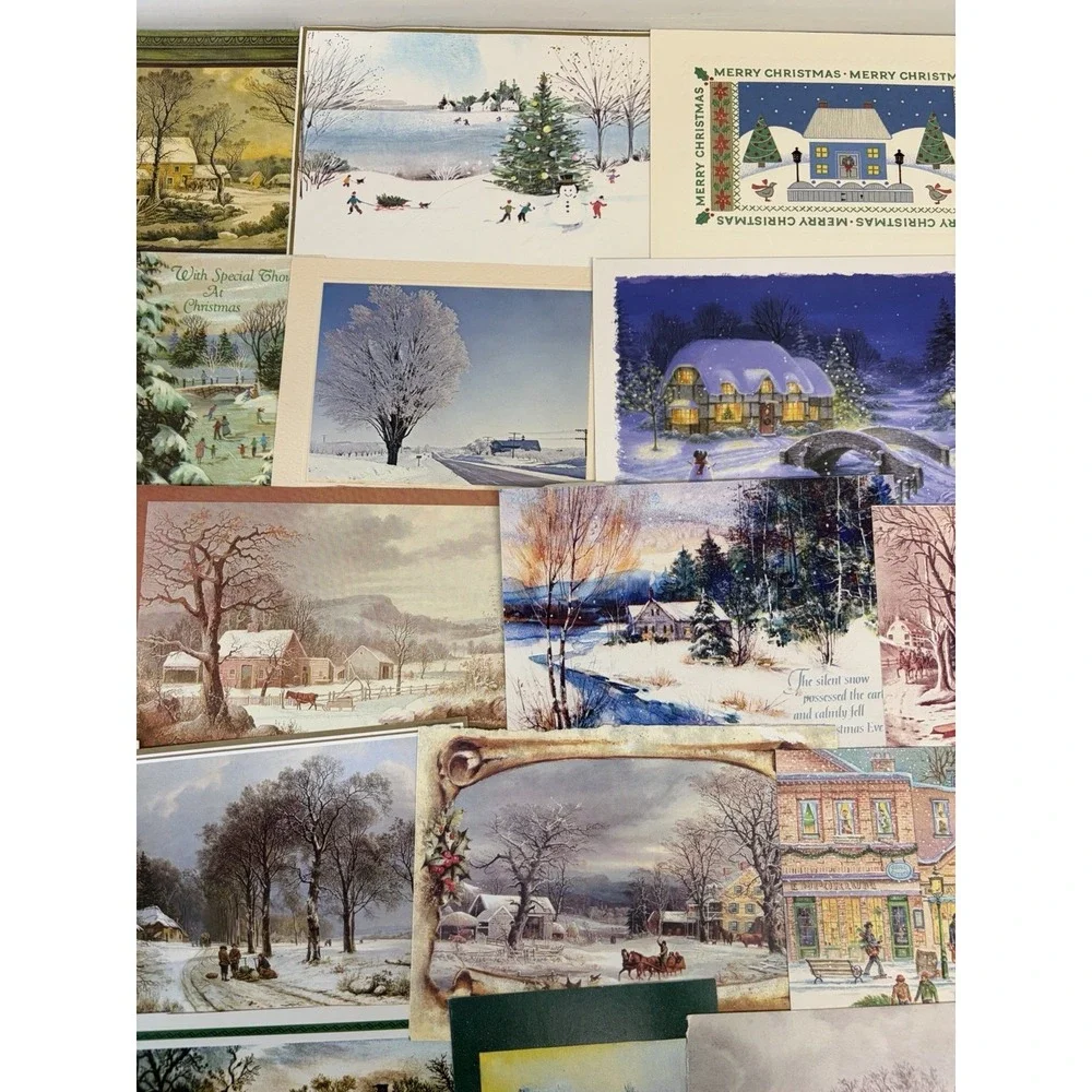 Vintage Christmas Cards Fronts ONLY Houses Barns More Scrapbooking Crafts 50+